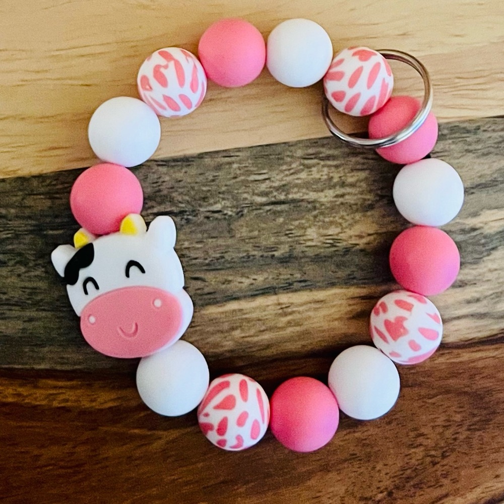 Cute Cow Silicone Key Ring Bracelet Wristlet. Made specially by seller.